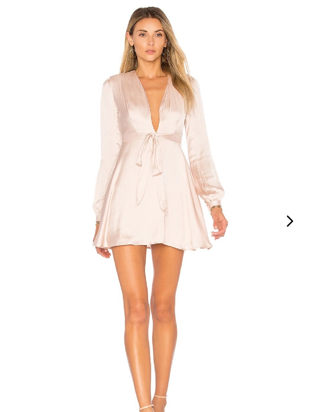Lovers + Friends Blush Satin V-Neck Mini Dress